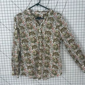 Talbots 100% cotton sheer Farmhouse Toile Print Floral Long Sleeve popover